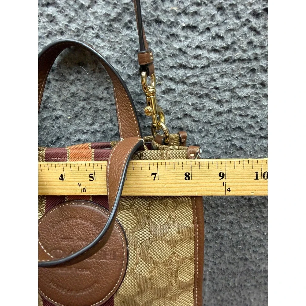 Coach Dempsey Tote Bag Signature Jacquard Stripe Coach Patch C8417 Khaki Red